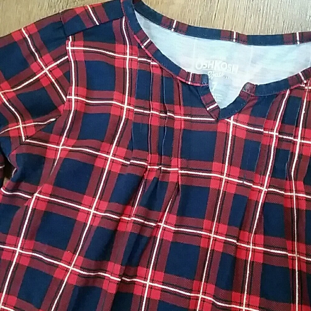 OshKosh Girls Navy and‎ Red Plaid Tunic Size 7